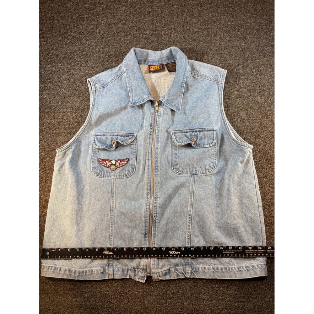 Faded Glory Womens 20W Denim Vest Harley Davidson Patch Eagle Light Wash Zip Up - Picture 6 of 10